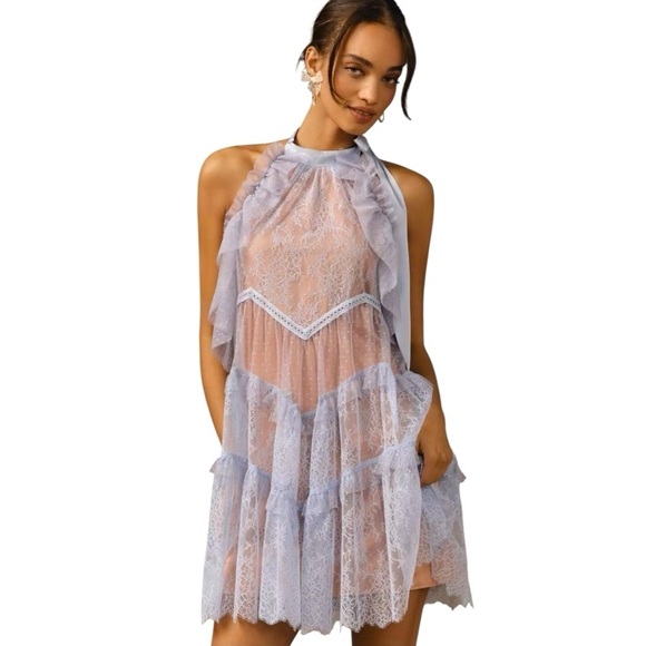 ANTHROPOLOGIE Lace Tunic Halter Dress Lavender Size XL NEW - Picture 5 of 13